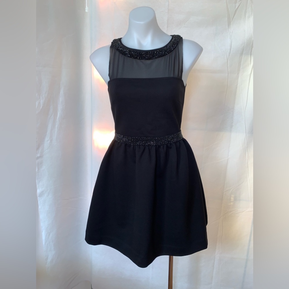 Maje black illusion neckline dress with rhinestones, size 1 (XS-S) - Picture 1 of 8